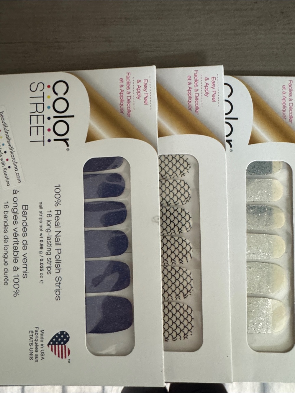 Color Street Purple Glitter, White Scales & White Glitter Nail Strips